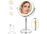 Specchio Cosmetico Luminoso Da 8 Pollici Cuteefun, Ingrandimento 1X/10X Sul Supporto, Altezza E Luminosità Regolabili, Rotazione A 360°, Ricaricabile A Doppia Faccia