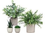 Set Di 4 Piante Artificiali In Vaso - Piccole Piante Artificiali Di Eucalipto | Piante Grasse Rosmarino Piante Di Plastica Come Vere Per Giardino Esterno Interno