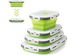 Scatole Pieghevoli Per La Presentazione Degli Alimenti, 4 Pezzi, Contenitori, Scatole Per Il Pranzo, Silicone, Scatola In Silicone, Pieghevole, Facile Da Pulire, Trasporto (Verde O2)