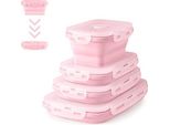 Scatole Pieghevoli Per La Presentazione Degli Alimenti, 4 Pezzi, Contenitori, Scatole Per Il Pranzo, Silicone, Scatola In Silicone, Pieghevole, Facile Da Pulire, Da Trasportare (Rosa O2)
