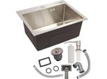Lavello Da Cucina, Acciaio Inox, Dispenser Di Sapone Integrato, Spazzolato 50Cmx40Cm