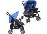 Vidaxl Passeggino Gemellare Acciaio Blu E Nero