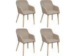 The Living Store Sedie Da Pranzo 4 Pz. Tessuto Beige E Legno Massiccio Di Quercia