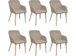 The Living Store Sedie Da Pranzo 6 Pz. Tessuto Beige E Legno Massiccio Di Quercia