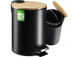 Cestino Per Bagno "Linter"" Di Kadax, Cestino Con Coperchio In Bambù, Cestino Per Bagno E Wc, Cestino Per Rifiuti, 3L, Nero"