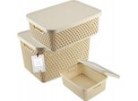 Cestino Portaoggetti Kadax, Cestino Con Coperchio, Scatola Portaoggetti, Scatola Portaoggetti In Plastica (Set Di 3: 4,5L,12L,18L, Beige)