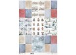 Carta Di Riso Per Decoupage A3 ITD-1145L Diamanti, Strisce, Fiocchi Di Neve, Animali Invernali