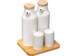 5Five Simply Smart ÖL- Und Essig-Set 5-Tlg., ÖLkaraffen Mit GewüRzstreuern Und Unterlage, Porzellan, Bambus, 179613