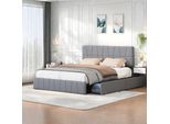Letto Imbottito Fortuna Lai 160X200Cm Con 4 Cassetti E Rete A Doghe, Letto Contenitore Letto Funzionale Letto Matrimoniale In Legno, Velluto, Grigio