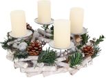 Corona D'avvento HWC-M12, Corona D'avvento Da Tavolo Decorazione Natalizia Decorazione Da Tavolo Legno Bianco Argento Ø 30Cm ~ Con Candele