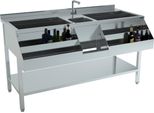 Stazione Cocktail Bar In Acciaio Inox Da 1600 Mm - Con Cestino Per Il Ghiaccio, Binario Di Scorrimento E Lavello