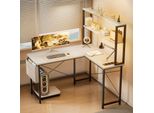 Aiorber Scrivania Da Gioco A L 148 Cm Con Illuminazione A Led Porte Usb Scrivania Per Computer Ad Angolo Scrivania Per Ufficio Con Ripiano E Portaoggetti Bianco