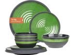 Moritz Stoviglie Da Campeggio In Melamina Per 4 Persone 12 Pezzi | Lavabili In Lavastoviglie | Set Di Stoviglie Da Picnic | Stoviglie Da Campeggio I Stone Green Design