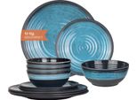 Moritz Stoviglie Da Campeggio In Melamina Per 4 Persone 12 Pezzi | Lavabili In Lavastoviglie | Set Di Stoviglie Da Picnic | Stoviglie Da Campeggio I Stone Blue Design