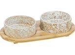 Napf-Set, Keramik/Bambus 2 × 0,3 L/ø 12 Cm/30 × 6 × 15 Cm Weiß/Hellbraun