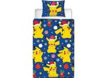 Pokemon - Biancheria Da Letto Natalizia, Reversibile TC626 (Letto Singolo) (Blu/Giallo)