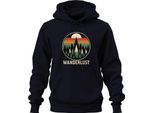 Wanderlust Retro Sunset Forest Firs Camping Hiking Unisex Felpa Con Cappuccio, Navy, S