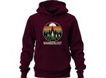 Wanderlust Retro Sunset Forest Firs Camping Hiking Unisex Felpa Con Cappuccio, Borgogna, S