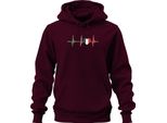 Cuore Ecg Con Bandiera Italiana Love Fan Amore Unisex Felpa Con Cappuccio, Borgogna, M