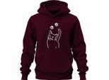 Felpa Con Cappuccio Unisex Minimalista Con Stampa Di Zampe Di Gatto, Borgogna, L