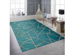 Tappeto Da Salotto Con Motivo Geometrico In Oro Petrolio Dimensioni - 200 X 290 Cm