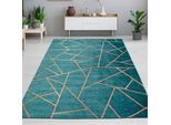 Tappeto Da Salotto Moderno Geometrico Di Facile Manutenzione E Resistente In Oro Petrolio Dimensioni - 200 X 290 Cm