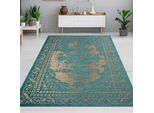 Tappeto Orientale Da Salotto Con Bordo Dal Design Classico In Oro Turchese Dimensioni - 80 X 250 Cm