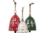 Clayre & Eef Campana Di Decorazione Ø 32X43 / Ø 28X35 / Ø 23X28 Cm Metallo Rosso