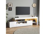 Mobiletto Tv Merax Con Led, Lavagna Bassa Lucida Con 3 Armadi E Ripiani Aperti, Lavagna Bassa Per Tv Fino A 85 Pollici, Bianco
