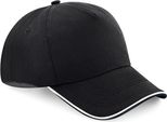 Beechfield B25C | Authentic 5 Panel Cap - Piped Peak, 100 % Cotone Twill - Colore: Nero/Bianco - Taglia: Unica