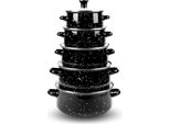 Herzberg HG-04128: 10 Pezzi Pentola E Casseruola Da Cucina In Smalto Con Coperchio In Vetro