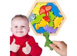 Puzzle In Legno Colorato Con Cornice - Motivo Dinosauro