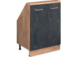 Vicco Mobile Cucina Sottotetto R-Line, 60 Cm Con 2 Porte, Calcestruzzo Nero/Quercia Dorata