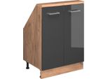 Vicco Mobile Cucina Sottotetto R-Line, 60 Cm Con 2 Porte, Antracite Lucido/Oro Power Oak