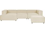 BELIANI Ecksofa mit Ottomane Beige Leinen L-förmig 3-Sitzer Modulsofa Rechtsseitig Wohnzimmermöbel Modern Wohnzimmer Salon Wohnecke Sitzecke