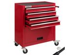 Carrello Da Officina Arebos Rosso | 4 Scomparti + Scomparto Grande | Tappetini Antiscivolo E 2 Ruote