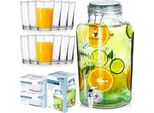 Caraffa Di Vetro Vilde Con Rubinetto Distributore Di Vetro Con Rubinetto 8 L + Bicchieri 12 Pz. 200 Ml