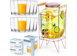 Distributore Di Bevande Vilde Con Rubinetto Distributore Di Vetro Con Rubinetto E Supporto 4,2 L + Bicchieri 12 Pz. 200 Ml