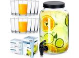 Distributore Di Bevande Vilde Con Rubinetto Distributore Di Vetro Con Rubinetto In Vetro 3,2 L + Bicchieri 12 Pz. 200 Ml