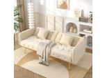 Divano Merax A Due Posti Con Funzione Letto, Divano Letto Con Schienale E Braccioli Regolabili, Rivestimento In Velluto, Zona Notte 215×81,5 Cm, Beige