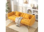 Divano Merax A Due Posti Con Funzione Letto, Divano Letto Con Schienale E Braccioli Regolabili, Rivestimento In Velluto, Zona Notte 215×81,5 Cm, Giallo