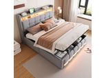 Letto Imbottito Flieks 160X200Cm Con Funzione Di Ricarica (Usb E Presa Di Corrente), Letto A Molle Insacchettate Con Spazio Di Archiviazione, Letto Giovanile Letto Matrimoniale Con Led, Biancheria, Luce