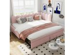 Letto Imbottito Flieks 90X200Cm Con Letto Estraibile, Divano Letto Da Giorno Con Schienale, Letto Per Ragazzi Con Rete A Doghe, Divano Letto Da Giorno In Velluto, Rosa
