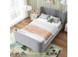 Letto Per Bambini Imbottito, Letto Singolo A Slitta Con Motivo Cosmico, 90 X 200 Cm, Per Bambini E Bambine, Grigio, Velluto (Senza Materasso)
