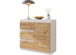 Furnica - Mikel - Cassettiera / Credenza Con 3 Cassetti E 1 Anta - Bianco Opaco / Rovere Wotan H75Cm L80Cm P35Cm