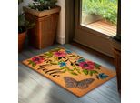 Brubaker Zerbino 3D Butterfly Hello - 45X75 Cm Zerbino Antipolvere In Cocco - Resistente Alle Intemperie E Antiscivolo - Marrone