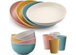 Homgen Set Di Stoviglie Da Campeggio 12 Pezzi In Plastica Da Cucina Infrangibile Ciotole Tazze 4 Persone Picnic All'aperto Barbecue