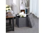 Sgabello Songmics Grigio Scuro Con Vano Portaoggetti Pieghevole 38 X 38 X 38 Cm In Lino E Legno Sedile Cubo Poggiapiedi LSF27Z