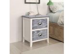 Comodino Grigio E Bianco 38X28X45 Cm In Legno Di Paulownia