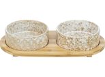 Set Di Ciotole, Vetroceramica/Bamboo 2 × 0,8 L/ø 16 Cm/39 × 8 × 20 Cm Bianco/Marrone Chiaro